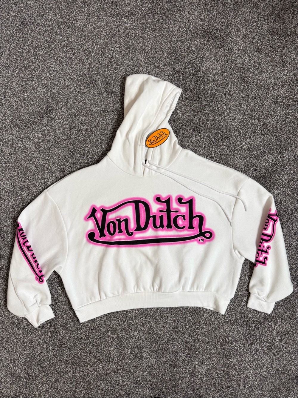 Von Dutch Graffiti Logo Cropped Hoodie White Pink Black Size Small Y2K - Picture 2 of 6